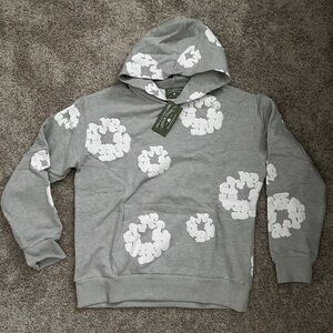 Stylish Gray Hoodie with White Floral Accents